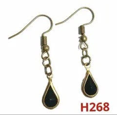 H268【新品】ドロップ ヴィンテージ風 フック ピアス 両耳 ブラック