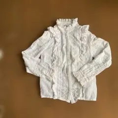 ZARA WOMAN ホワイト レース ブラウス フリル 長袖超お買い得のサムネイル