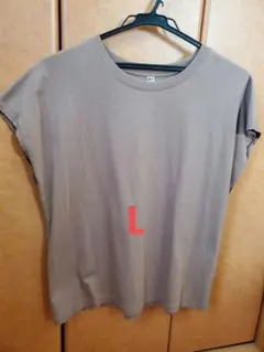 ユニクロ　スムースコットンフレンチスリーブTシャツ　ブラウン　L