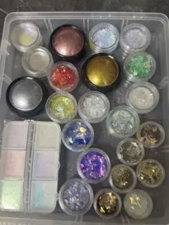 ネイルパーツセット 多色ホログラム・パウダー　ケース付