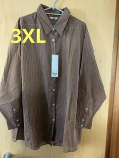 UNIQLO U・ ストライプシアー長袖シャツ・ ブラウン 3XL