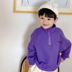 【新品未使用】ハーフジップ薄手スウェットトップス パープル 80サイズ