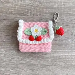【No.19】かぎ編み、ミニ財布、ハンドメイド、編み物、いちご