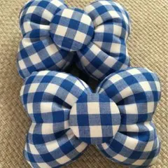 ♡コメントで二個450円に！青ギンガムチェック♡ミニーちゃん型リボンゴム