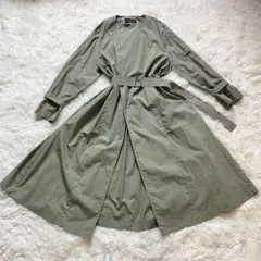 【極美品】MACPHEE コットン ベルテッド ノーカラーコート カーキ M