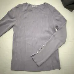 リブ編みボタン付き長袖セーター 薄紫 GU Lサイズ