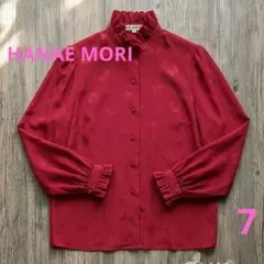 HANAE MORI ハナエモリ 蝶柄 フリルブラウス 希少 赤 7号のサムネイル