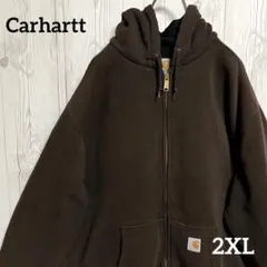 カーハート ジップアップフーディパーカー　スウェット　メンズ2XL　茶　大きめ