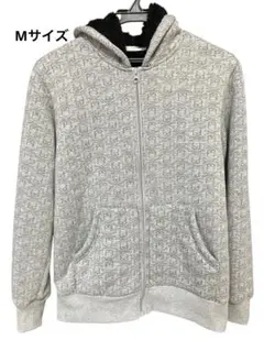 ガイコツ柄 フード付き フリースライニングパーカー グレー