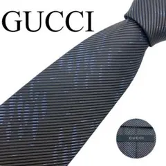 【極美品】GUCCI グッチ ネクタイ 光沢　ストライプ ダークカラー　ブラック