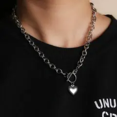 ハート マンテル ネックレス チェーン シルバー y2k ストリート ステンレス