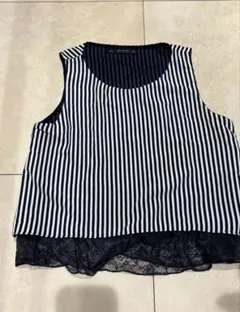 ZARA BASIC ノースリーブ ストライプ レース切替