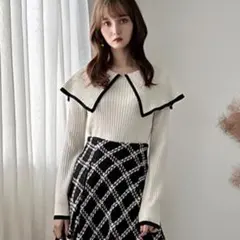 ビッグカラー配色リブニットトップス k9280d GRL Mサイズ 完売商品