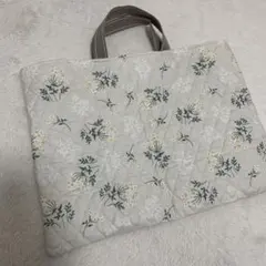 手提げバッグ　レッスンバッグ　花柄　アイボリー　ハンドメイド