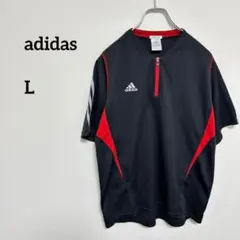 adidas CLIMLITE ハーフジップジャージLサイズ 黒/赤　c384⑤