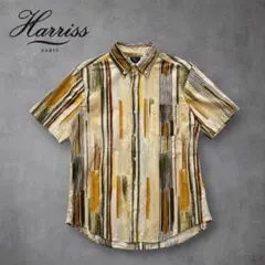 Harriss 日本製 半袖シャツ 42 L相当 綿麻 ストライプ 総柄のサムネイル