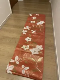 オレンジ 花柄 袋帯　夏用