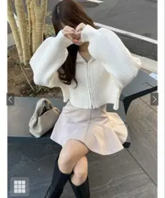 GRL ダブルジップショート丈リブニットトップス [lt33] アイボリー