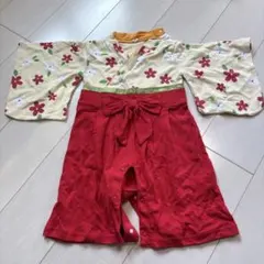 赤と花柄の着物スタイルベビー服