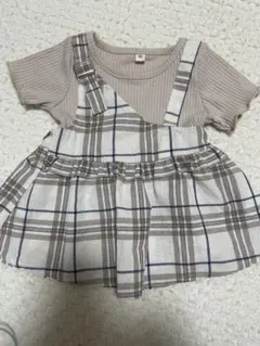 レイヤード風半袖ワンピース♡80 ベビー服　チェックワンピース　美品