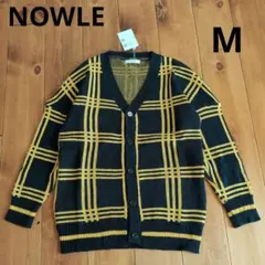 NOWLE メンズ Vネック チェック ニット カーディガン M マスタード