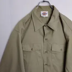 ディッキーズ 長袖シャツ ワークシャツ カーキ 無地