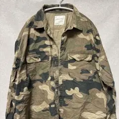 ★美品 カモフラージュ柄 シャツ 襟付き ゆったり ビッグサイズ 迷彩 緑のサムネイル