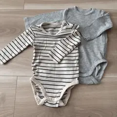 H&M オーガニックコットン ストライプロンパース セット 2-4M