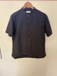 UNIQLO スタンドカラー半袖シャツ L ダークグレー