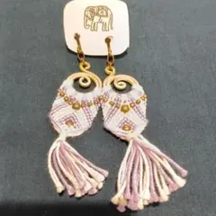 エスニック風 イヤリング 古金美とコットンの紐細工タッセル