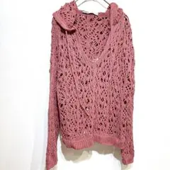 ZARA ザラ 透かし編み クロシェ ニットパーカー フーディー ピンク S