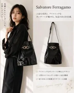 Salvatore Ferragamo 巾着ショルダーバッグ　ガンチーニ　シボ革 Salvatore Ferragamo 巾着ショルダーバッグ ガンチーニ シボ革 - メルカリ