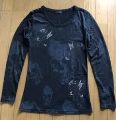 garnet スカルデザイン ロングTシャツ ゴスロリ ラメ 総柄 黒 M