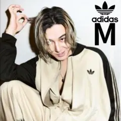 藤井風着用 adidas ルーズ メッシュ トラックトップ 黒 ベージュ Ｍ