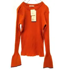 Discoat ディスコート リブ編み フレアスリーブニット オレンジ Fサイズ