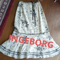 HNGEBORG 花柄　コットンシルク素敵な　薔薇柄ロングスカート　花柄リボン付