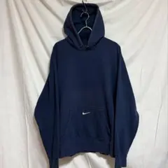 00s nike パーカー 古着 センターロゴ スウォッシュ ネイビー XL