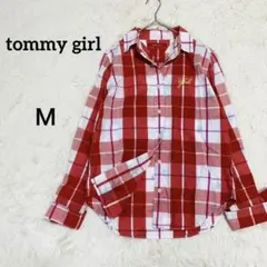 【希少】 トミーガール 星柄ロゴ刺繍 チェックシャツ 赤白　長袖シャツ Mのサムネイル