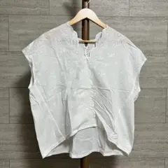 Samansa Mos2 刺繍ブラウス フリーサイズ ホワイト スカラップネック