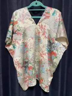 着物 リメイク チュニック カフタン 振袖 ハンドメイド IV03 アイボリー