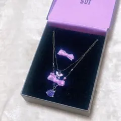 ANNA SUI アナスイ 蝶 リボン ローズ ネックレス 2点セット パープル