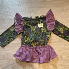 fafa タグ付き　フリル付き花柄ブラウス　90