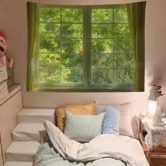 窓のようなデザイン♪開放感♪タペストリー♪インテリア デコレーション 景色 新緑