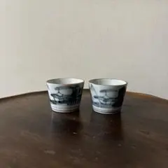 古伊万里染付山水文　蕎麦猪口　2点　江戸時代　　　白磁　酒器　盃　湯呑　検:李朝