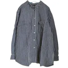 ストライプ 長袖シャツ ネイビー