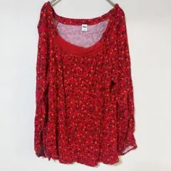 美品✨OLD NAVY【L】 オールドネイビー花柄 赤 長袖シャツ