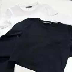 ZARA クロップド丈 長袖 サイズS ホワイト ブラック 2点セット