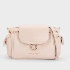 CHARLES&KEITH ドゥオ ツーウェイフロントフラップバックソフトピンク
