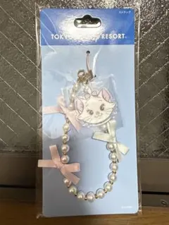 新品未使用　東京ディズニーリゾート マリー ストラップ パール リボン