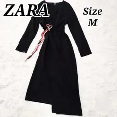 ザラ ZARA ロングワンピース Vネック アシンメトリー 黒 M